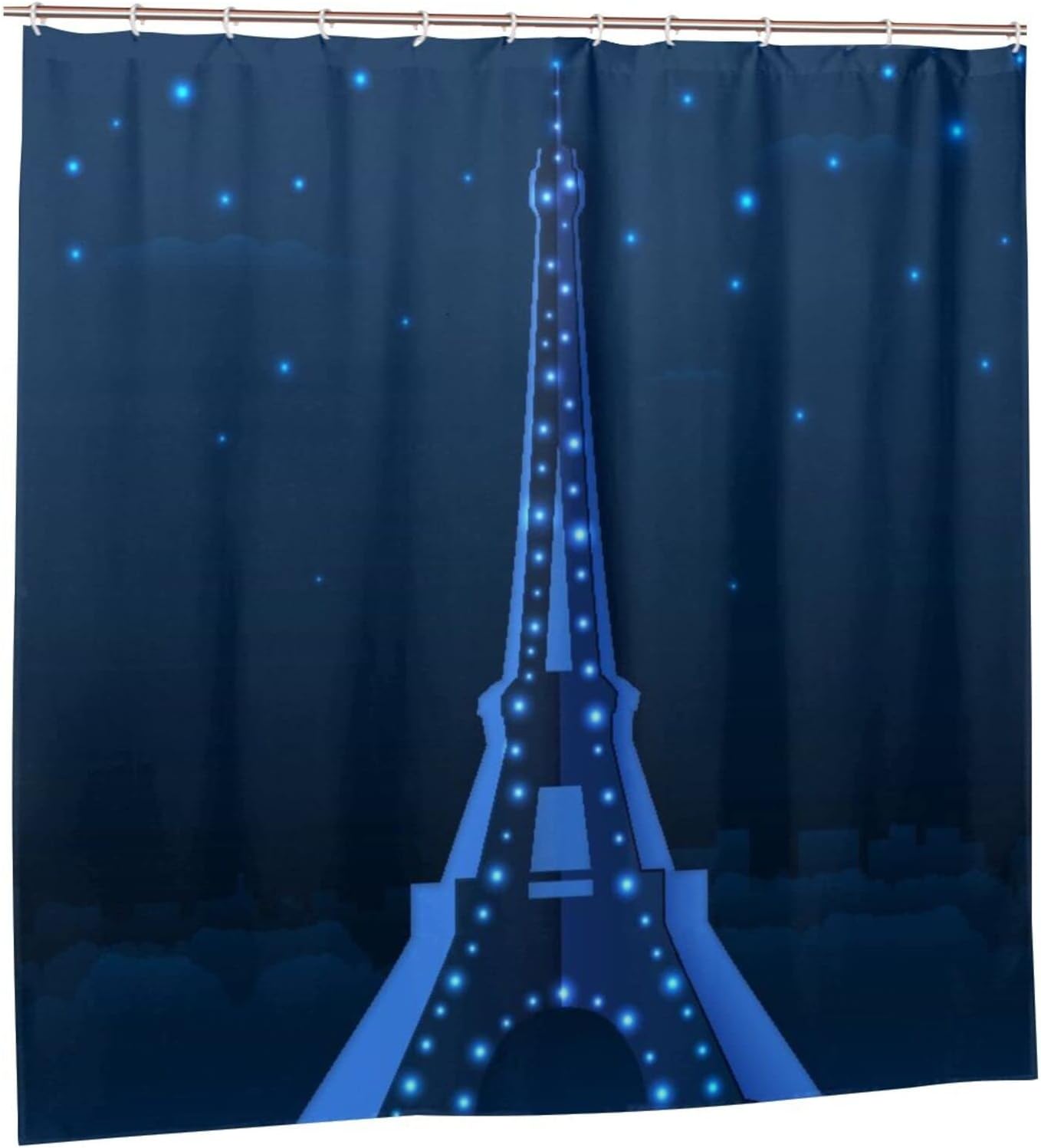 French Blue Cutout Paper Night Eiffel Travel Beautiful View Tower Landmarks Stars Artwork Shower Curtain