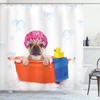 French Bulldog Bubble Bath Shower Curtain - Cloth Fabric Bathroom Decor In Orange Pink