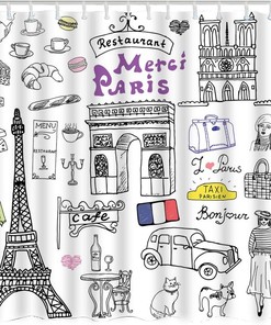 French Bulldog Cafe Car Triumph Arch Cathedral Vintage European City Print Shower Curtain
