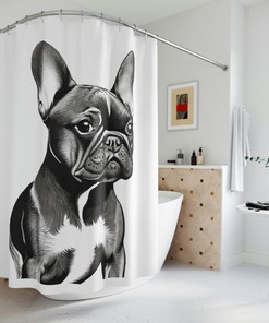 French Bulldog Shower Curtain Art Print Curtain For Cute Dog Lover Bathroom Decor