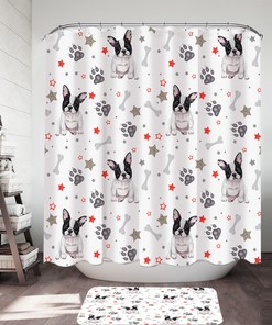 French Bulldog Shower Curtain - Unique Paws And Bones Bathroom Decor