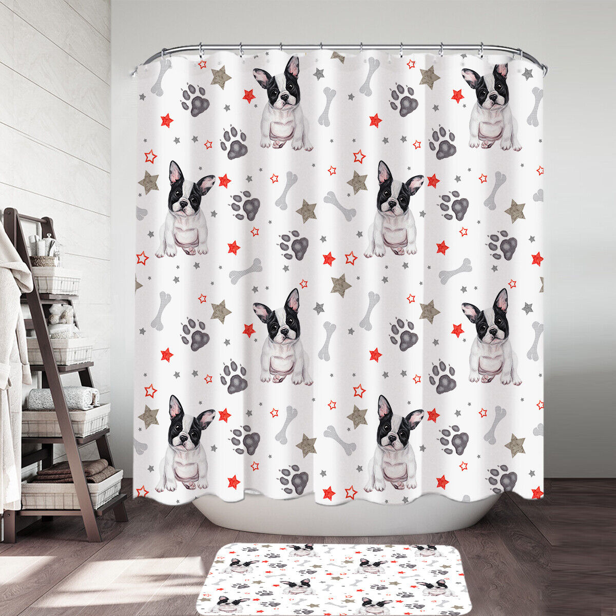 French Bulldog Shower Curtain - Unique Paws And Bones Bathroom Decor