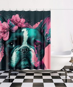 French Bulldog Shower Curtain With Art Print, Bathroom Decor, And Cute Dog Lover Gifts