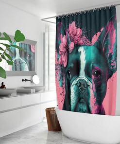 French Bulldog Shower Curtain With Art Print, Bathroom Decor, And Cute Dog Lover Gifts