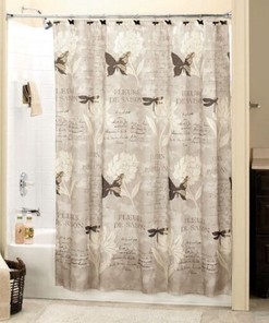French Butterfly Dragonfly Jardin Garden Neutral Tone Shower Curtain for Rustic Bathroom