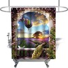 French Garden Theme Shower Curtain - Peacock Purple Lavender Hot Air Balloon 