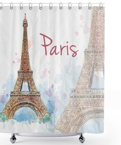 French Paris Eiffel Tower Shower Curtain With Custom Name, City Of Love Bathroom Decor Art Print
