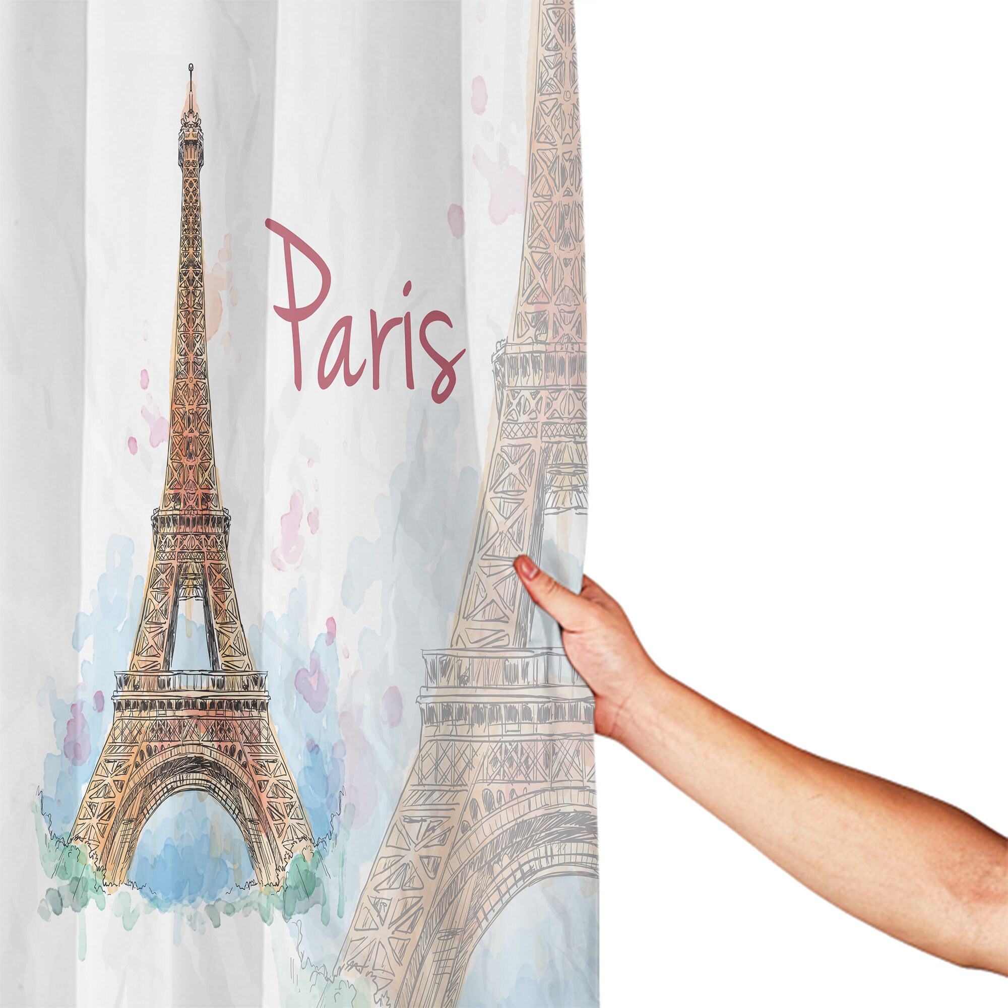 French Paris Eiffel Tower Shower Curtain With Custom Name, City Of Love Bathroom Decor Art Print - Image 3