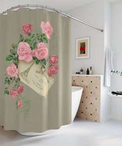 French Vintage Pink Roses Shower Curtain - Shabby Chic Bathroom Decor