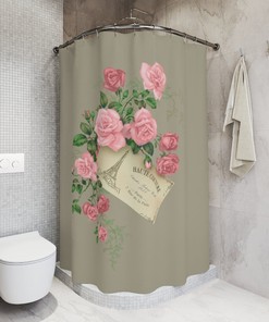 French Vintage Pink Roses Shower Curtain - Shabby Chic Bathroom Decor