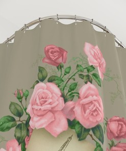French Vintage Pink Roses Shower Curtain - Shabby Chic Bathroom Decor