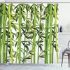 Fresh And Green Asian Bamboo Shower Curtain With Plants Print For Your Bathroom