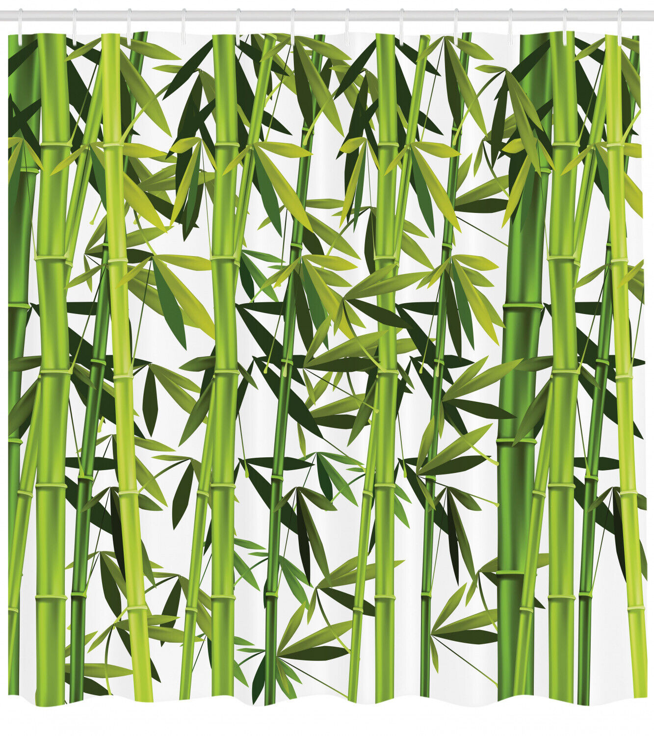 Fresh And Green Asian Bamboo Shower Curtain With Plants Print For Your Bathroom - Image 2