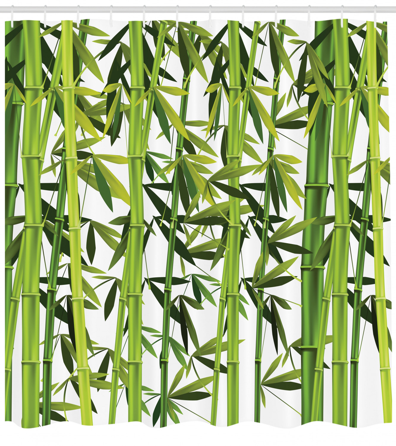 Fresh And Green Asian Bamboo Shower Curtain With Plants Print For Your Bathroom - Image 4