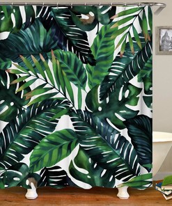Fresh And Tropical Shower Curtain With Bananenblad Prints And Hooks