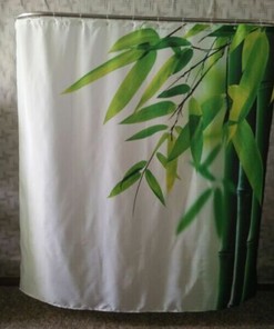 Fresh Bamboo Design Waterproof Fabric Shower Curtain for Modern Green Bathroom Decor