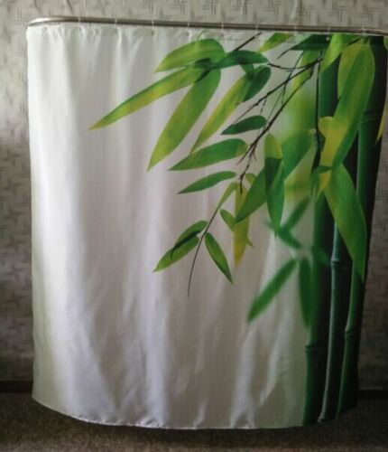 Fresh Bamboo Design Waterproof Fabric Shower Curtain for Modern Green Bathroom Decor