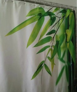 Fresh Bamboo Design Waterproof Fabric Shower Curtain for Modern Green Bathroom Decor
