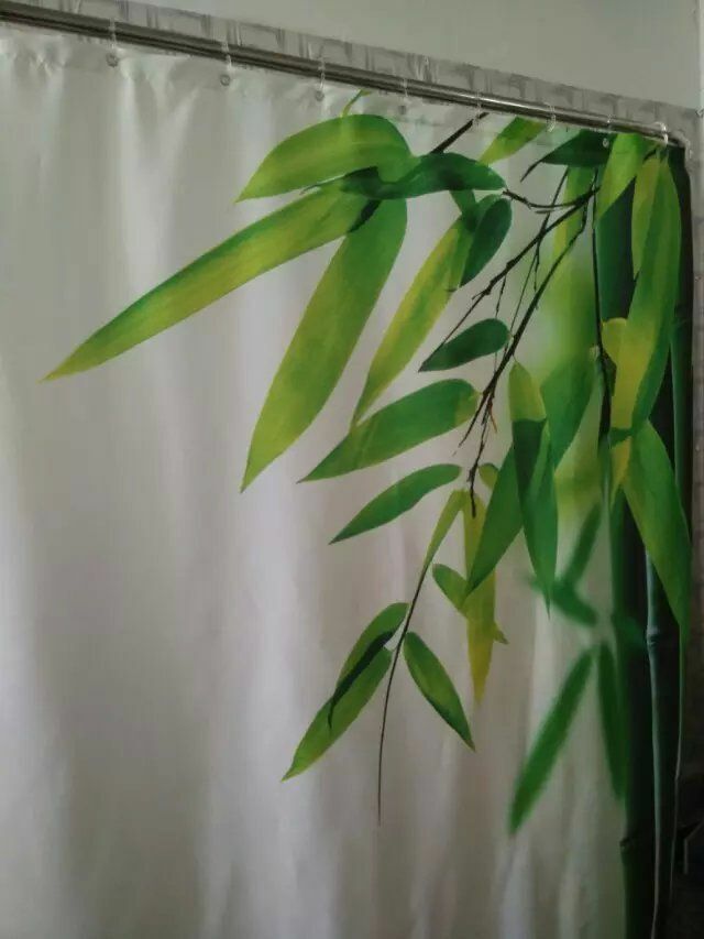 Fresh Bamboo Design Waterproof Fabric Shower Curtain for Modern Green Bathroom Decor