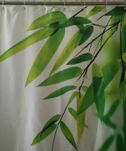 Fresh Bamboo Design Waterproof Fabric Shower Curtain for Modern Green Bathroom Decor