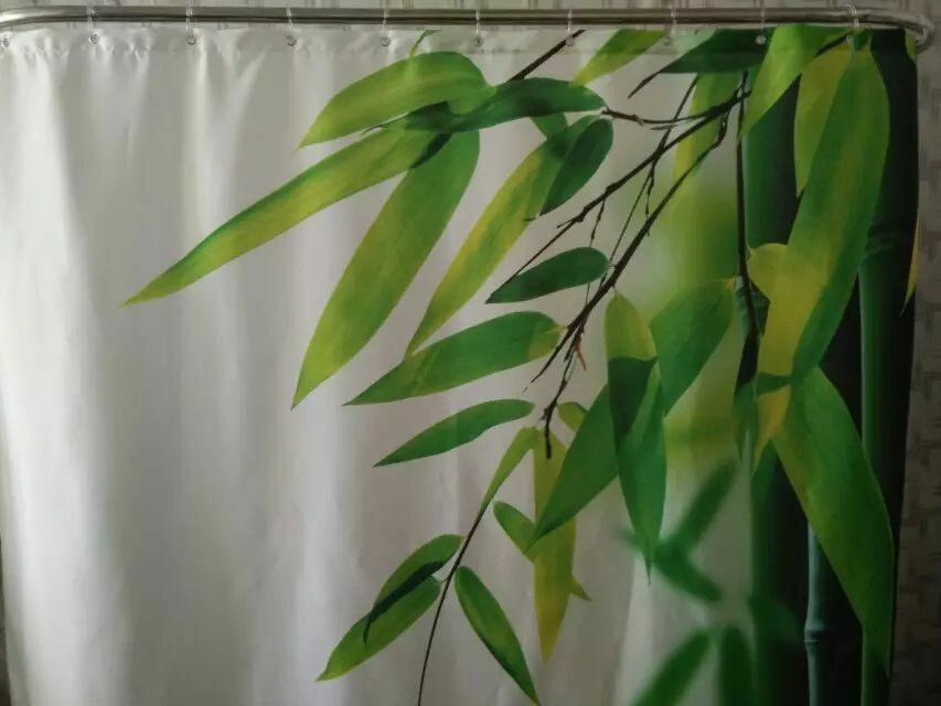 Fresh Bamboo Design Waterproof Fabric Shower Curtain for Modern Green Bathroom Decor