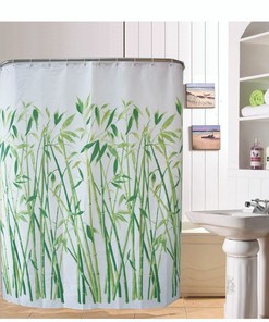 Fresh Bamboo Forest Design Printed Waterproof Fabric Shower Curtain
