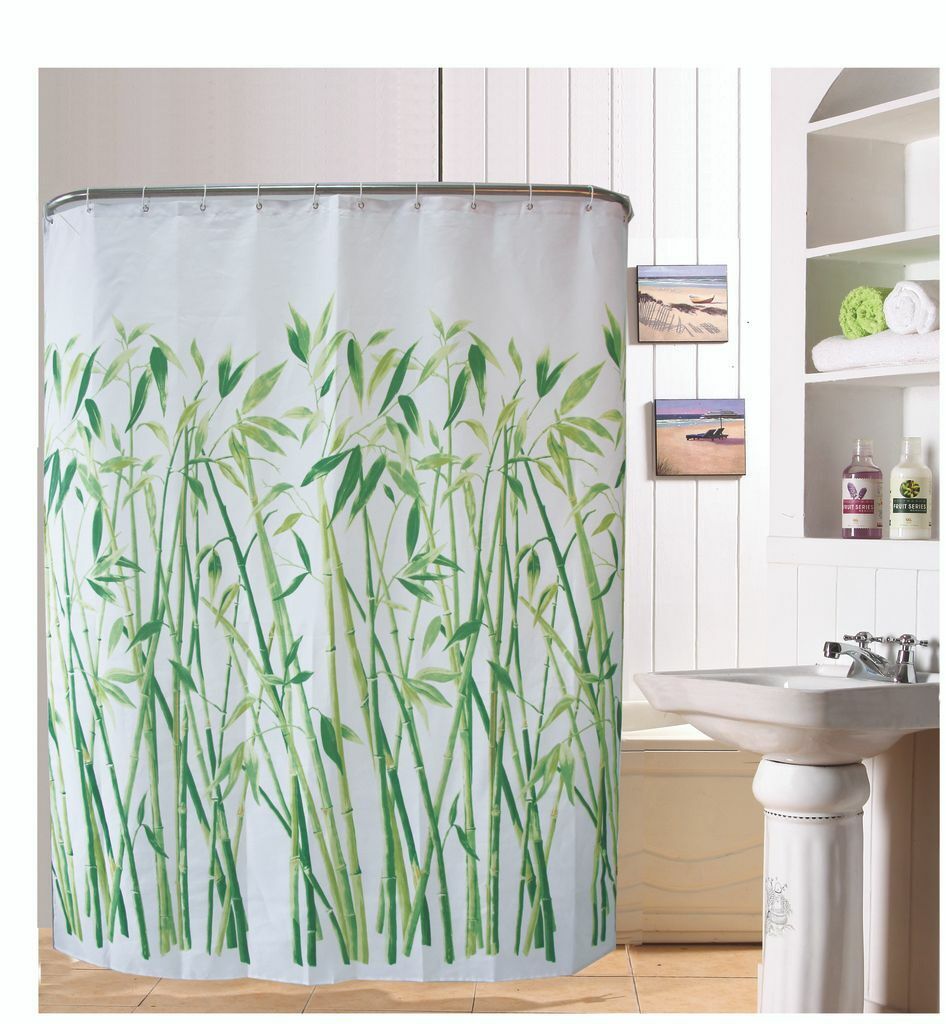 Fresh Bamboo Forest Design Printed Waterproof Fabric Shower Curtain