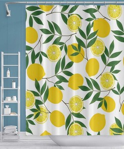 Fresh Fruit Citrus Lemon Shower Curtain Green Leaves Plant for Bathroom Decor Waterproof Fabric