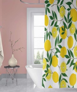 Fresh Fruit Citrus Lemon Shower Curtain Green Leaves Plant for Bathroom Decor Waterproof Fabric