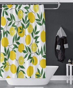 Fresh Fruit Citrus Lemon Shower Curtain Green Leaves Plant for Bathroom Decor Waterproof Fabric