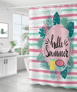 Fresh Fruits Watermelon And Lemon Printed Tropical Leaves Shower Curtain
