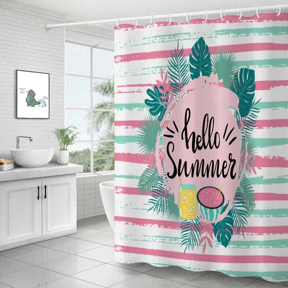 Fresh Fruits Watermelon And Lemon Printed Tropical Leaves Shower Curtain