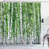 Fresh Green Leaves And Forest Landscape Shower Curtain In Green, White, And Black