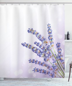 Fresh Herb Plant Posy Print Lavender Shower Curtain for a Nature-Themed Bathroom
