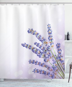 Fresh Herb Plant Posy Print Lavender Shower Curtain for a Nature-Themed Bathroom