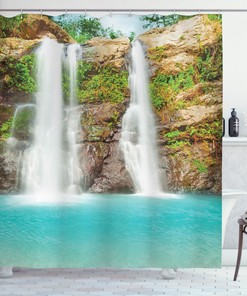 Fresh Lake Tropical Rainforest Waterfall Shower Curtain for Bathroom Decor 