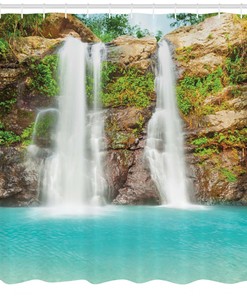 Fresh Lake Tropical Rainforest Waterfall Shower Curtain for Bathroom Decor
