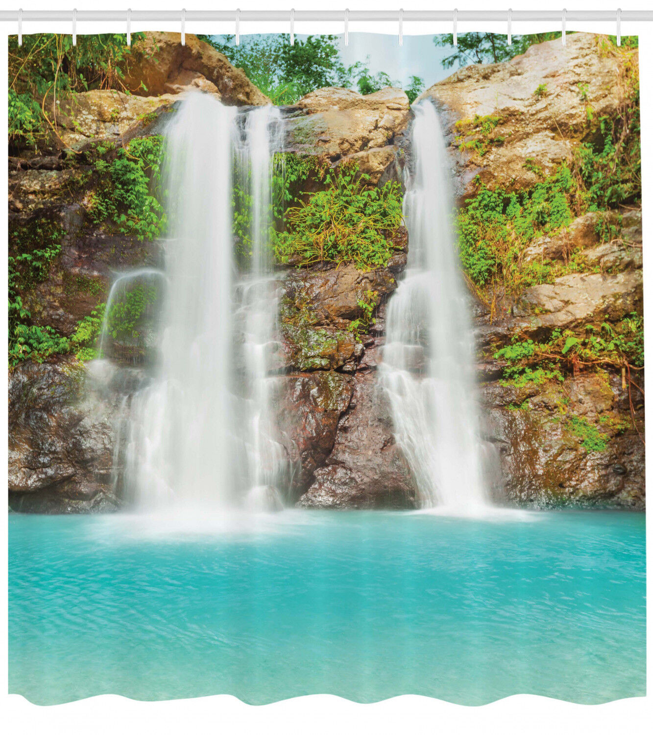 Fresh Lake Tropical Rainforest Waterfall Shower Curtain for Bathroom Decor