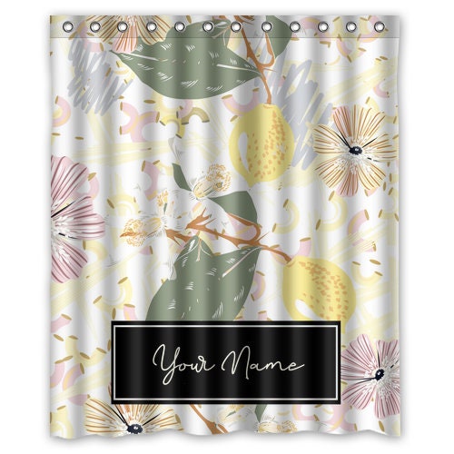Fresh Lemon Personalized Shower Curtain, Boho Bathroom Decor with Custom Quote