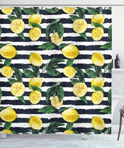 Fresh Lemons Striped Print Shower Curtain for Modern Bathrooms