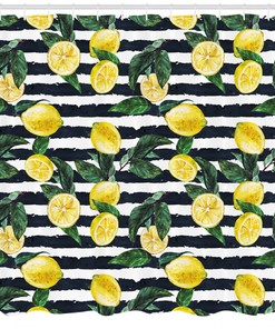 Fresh Lemons Striped Print Shower Curtain for Modern Bathrooms