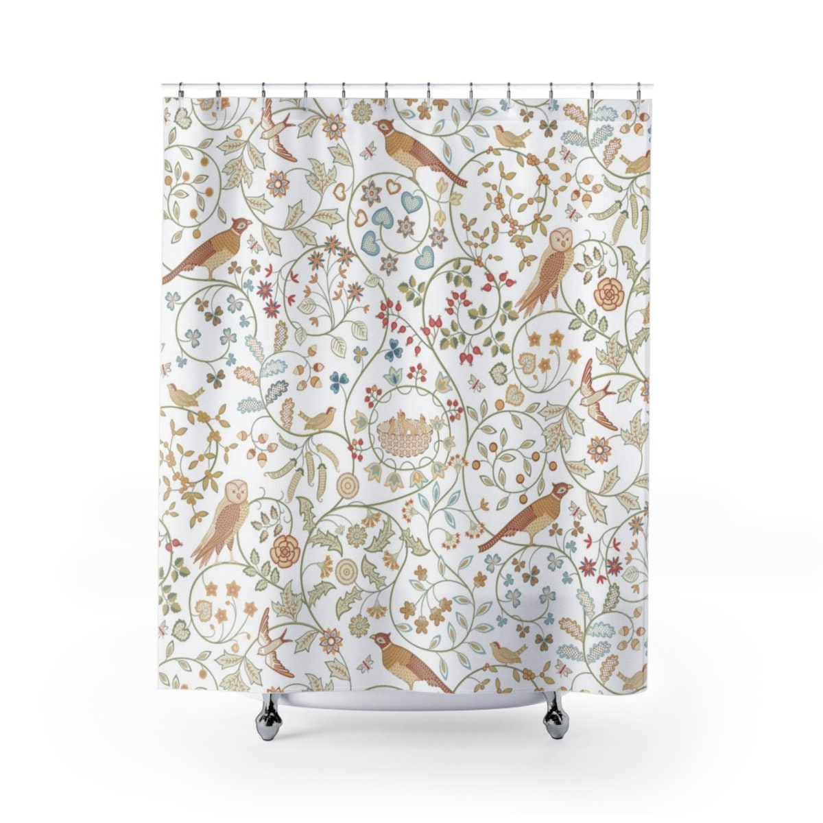 Fresh Modern Bathroom with Newill Woodland Owl Vintage Botanical Pattern Shower Curtain