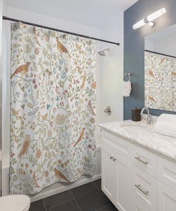 Fresh Modern Bathroom with Newill Woodland Owl Vintage Botanical Pattern Shower Curtain