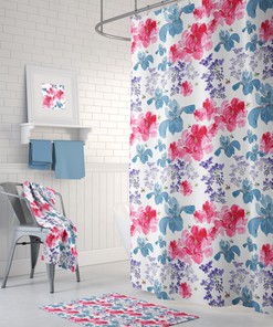 Fresh Spring Floral Shower Curtain With Peonies, Iris And Wisteria Print