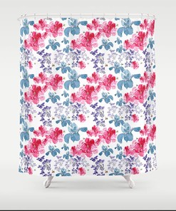 Fresh Spring Floral Shower Curtain With Peonies, Iris And Wisteria Print