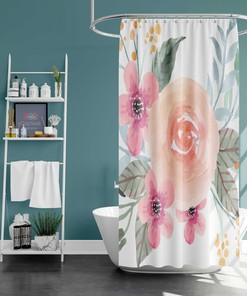 Fresh Summer Floral Watercolor Shower Curtain for a Botanical and Natural Bathroom