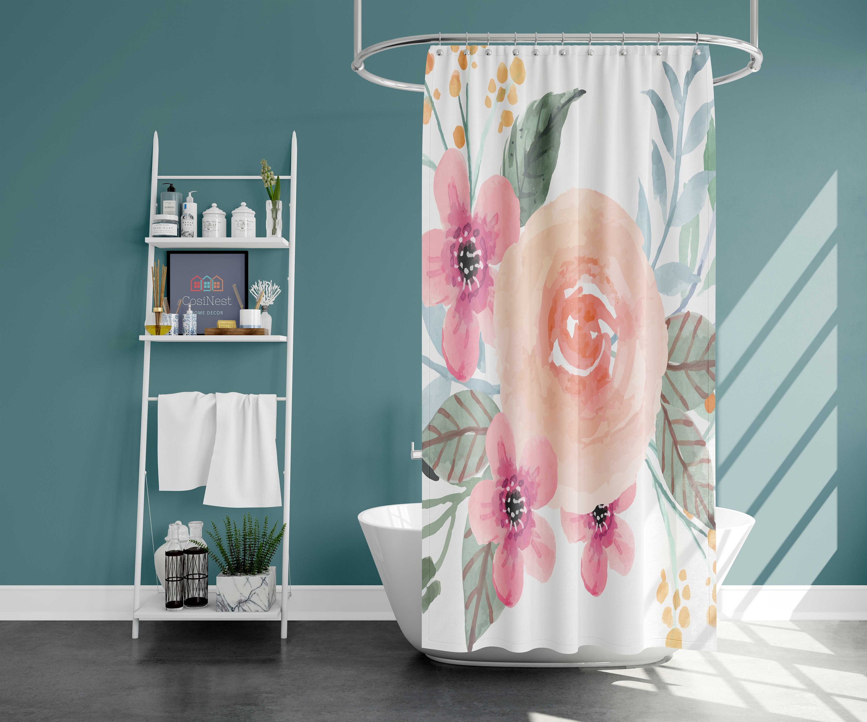 Fresh Summer Floral Watercolor Shower Curtain for a Botanical and Natural Bathroom