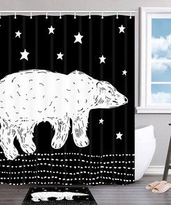 Fresh and Simple Shower Curtain with Polar Bear and Stars Print