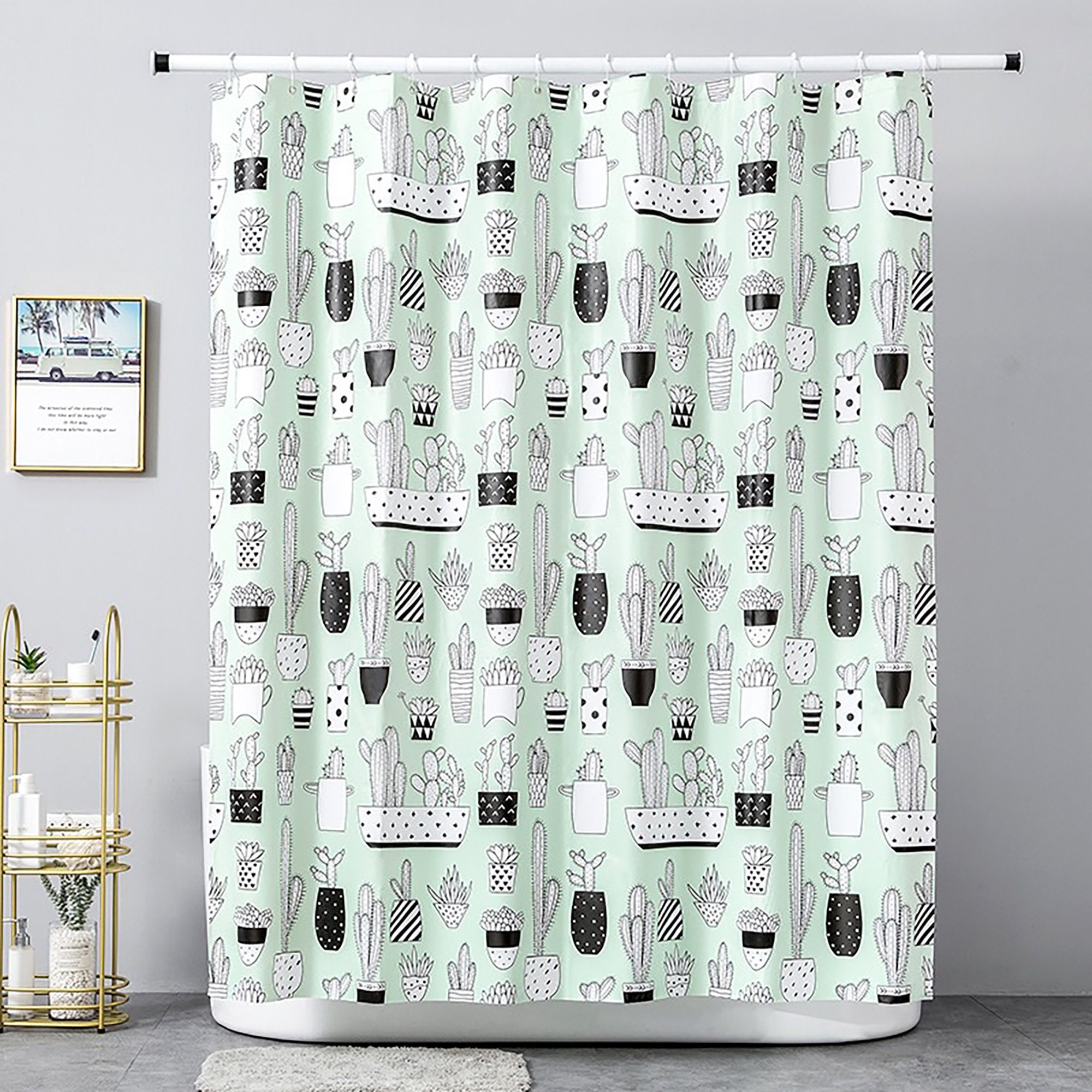 Freshen Up Your Bathroom With This Nordic Style Plant Shower Curtain Featuring A Cactus Design