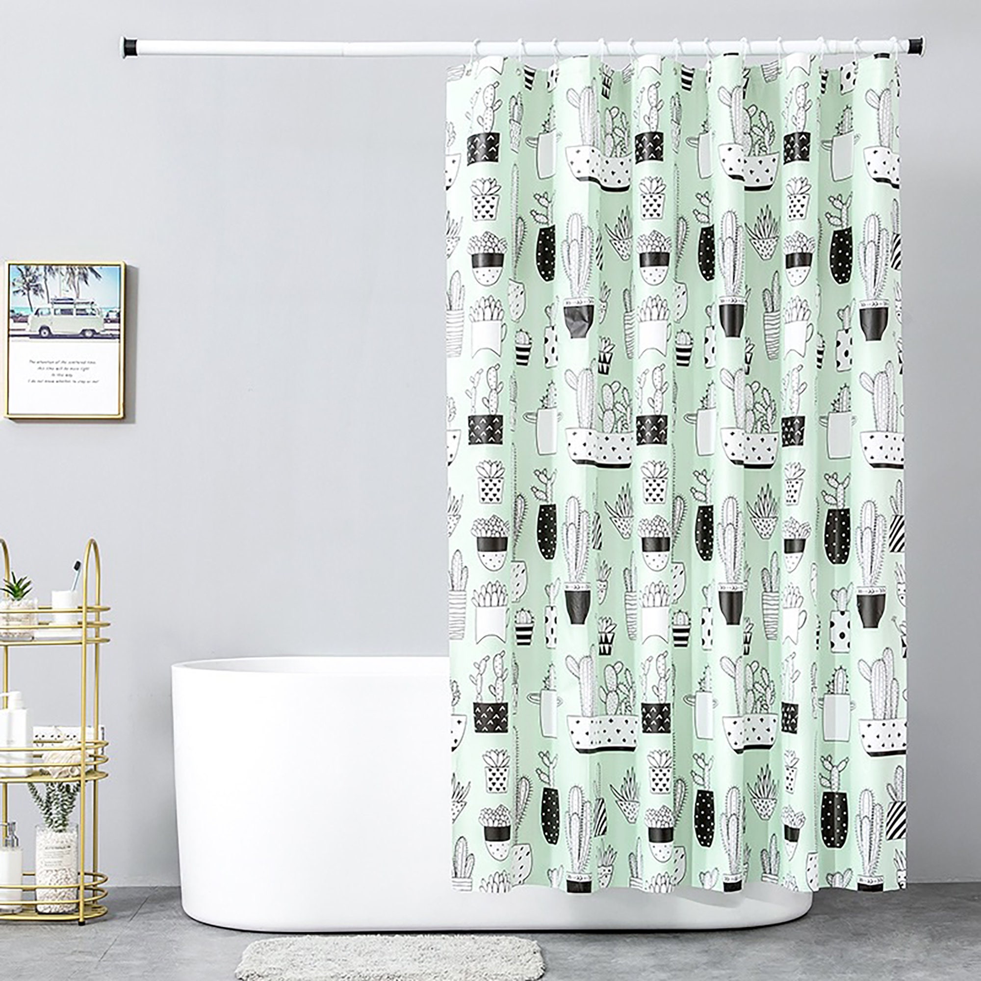 Freshen Up Your Bathroom With This Nordic Style Plant Shower Curtain Featuring A Cactus Design